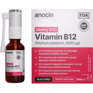 اسپری مکمل ویتامین B12 با جذب سریع آنوسین ‏anocin Vitamin B12 Oral Spray (Methylcobalamin 2000 µg)