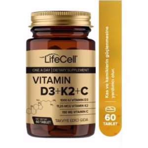 ویتامین D3+K2+C لایف Lifecell Lifecell Vitamın D3 + K2 + C 60 Tablet