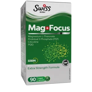 منیزیم L-ترونات، سیتیکولین، PQQ، P5P اثر هم‌افزایی برند سویس Swiss Bork Mag Focus 90 Capsules